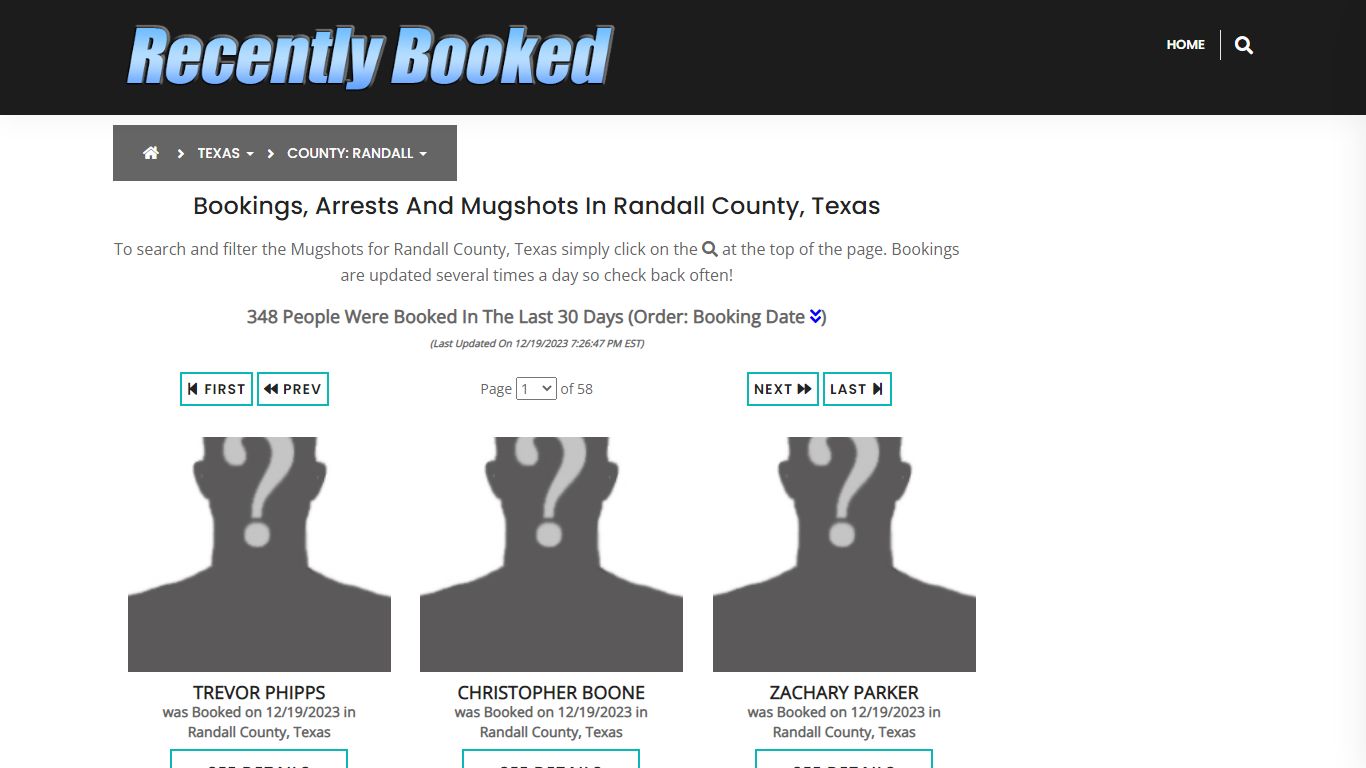 Recent bookings, Arrests, Mugshots in Randall County, Texas